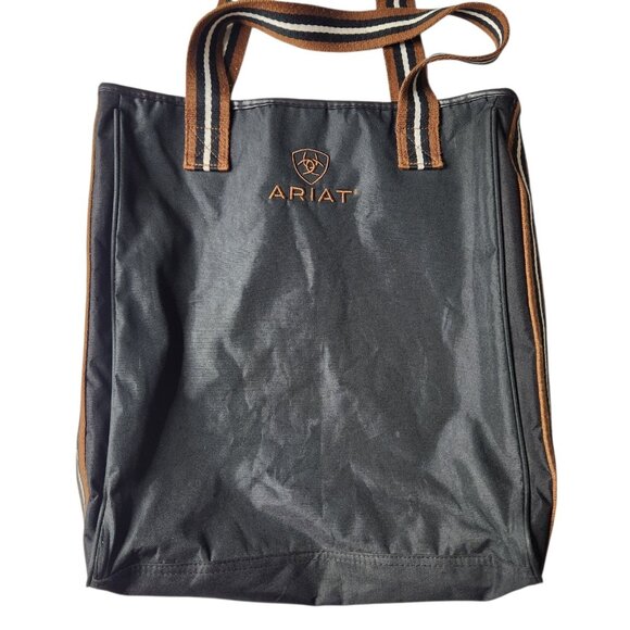 ARIAT Bag Black Brown Striped Handles Canvas Equestrian Carry-All Tote - Picture 2 of 7